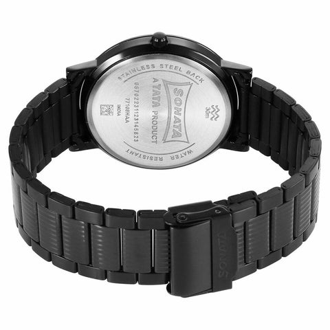 Sonata Utsav Quartz Analog Black Dial Stainless Steel Strap Watch for Men