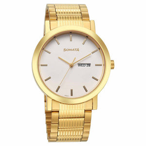 Sonata Utsav Quartz Analog with Day and Date White Dial Stainless Steel Strap Watch for Men