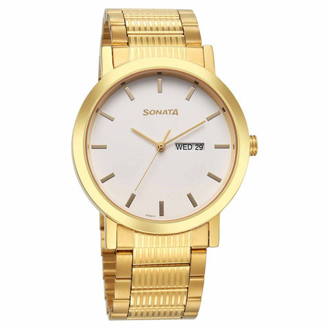 Sonata Utsav Quartz Analog with Day and Date White Dial Stainless Steel Strap Watch for Men