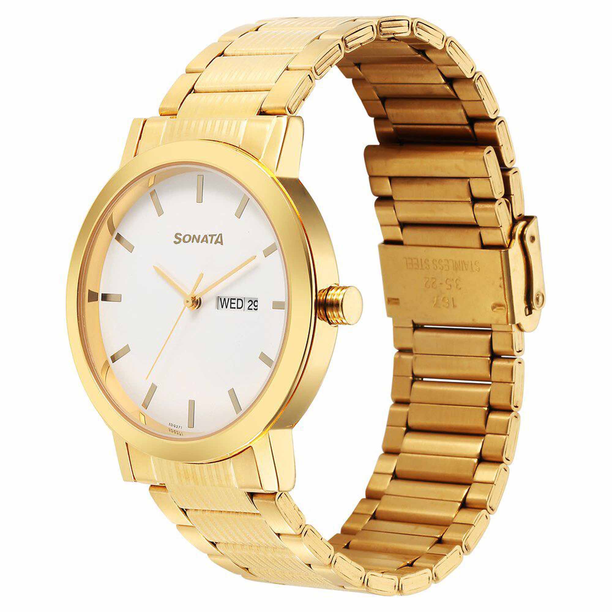 Sonata Utsav Quartz Analog with Day and Date White Dial Stainless Steel Strap Watch for Men