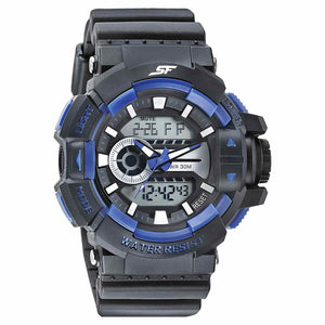 SF Quartz Digital Analog Digital Black Dial PU Strap Watch for Men 77118PP06