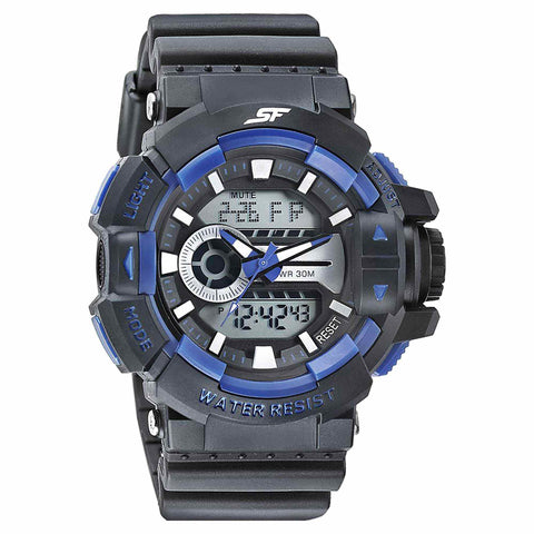 SF Quartz Digital Analog Digital Black Dial PU Strap Watch for Men 77118PP06