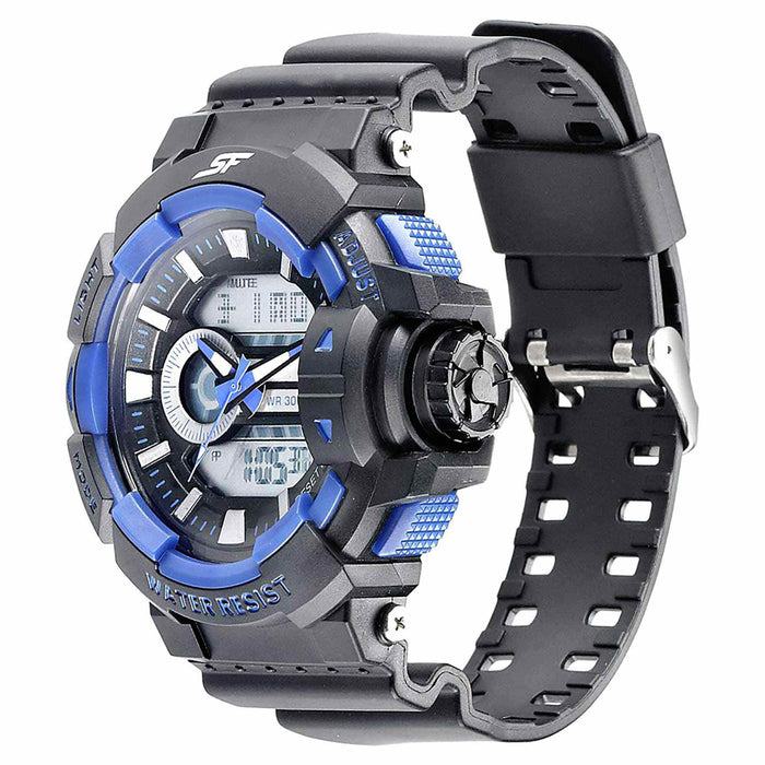 SF Quartz Digital Analog Digital Black Dial PU Strap Watch for Men 77118PP06
