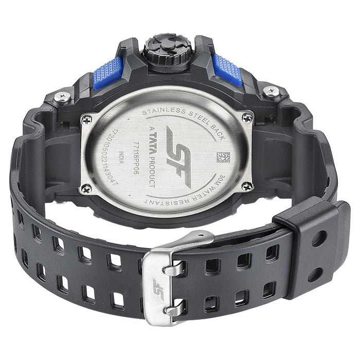 SF Quartz Digital Analog Digital Black Dial PU Strap Watch for Men 77118PP06