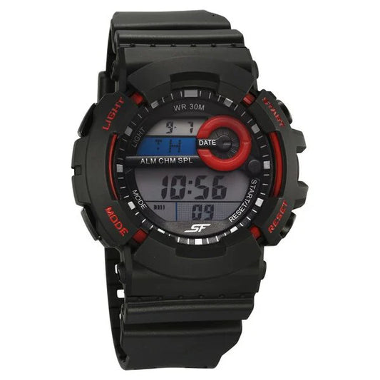 SF Sporty Digital Black Dial Black Polyurethane Strap Watch for Men