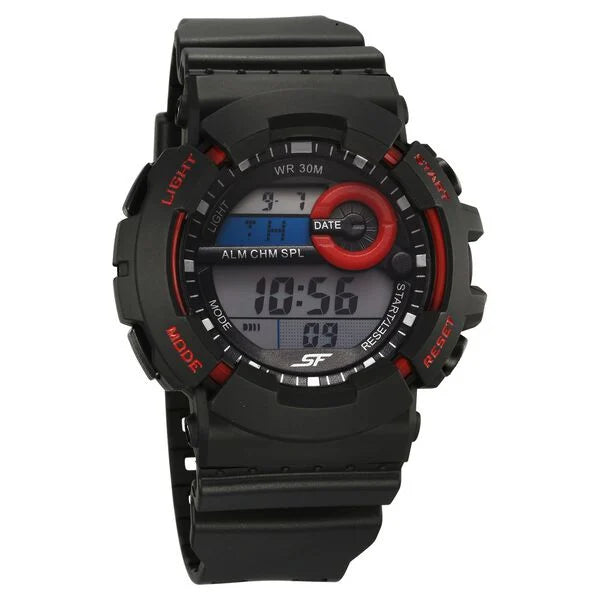 SF Sporty Digital Black Dial Black Polyurethane Strap Watch for Men