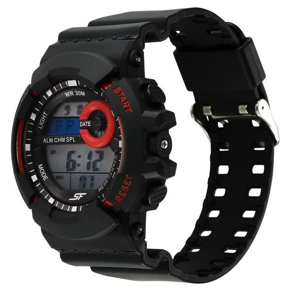 SF Sporty Digital Black Dial Black Polyurethane Strap Watch for Men