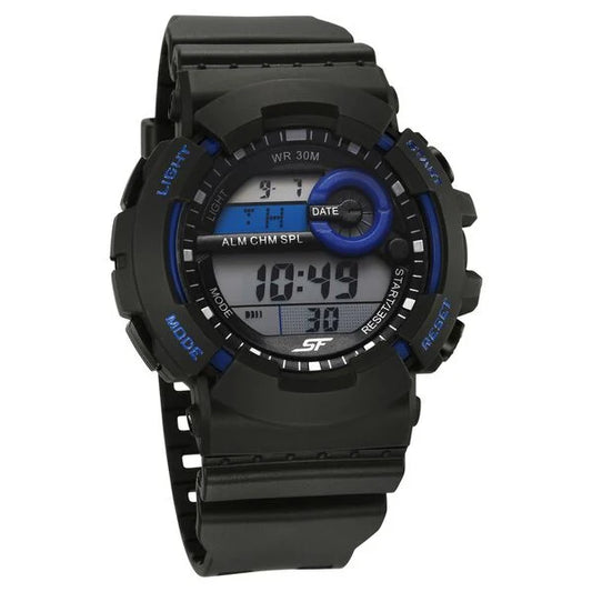 SF Sporty Digital Black Dial Black Polyurethane Strap Watch for Men
