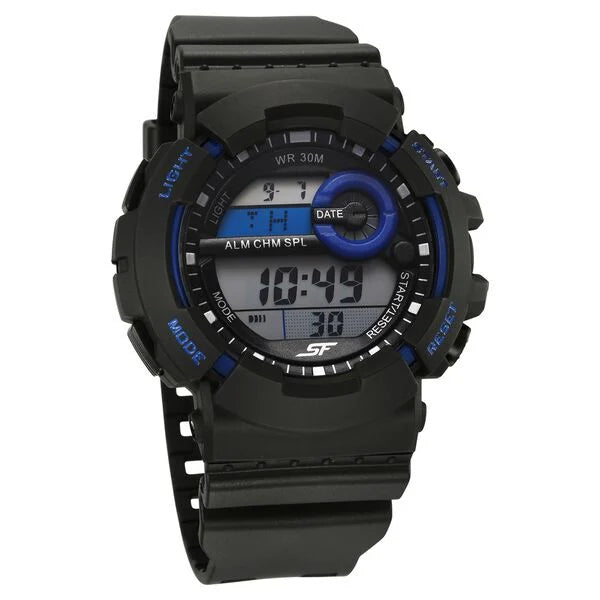 SF Sporty Digital Black Dial Black Polyurethane Strap Watch for Men