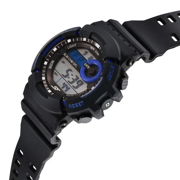 SF Sporty Digital Black Dial Black Polyurethane Strap Watch for Men
