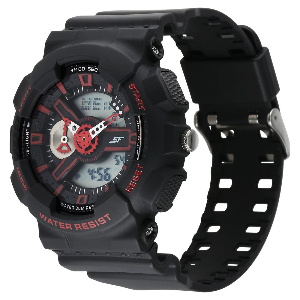 Sonata SF Dreamer Series Quartz Digital Analog Digital Black Plastic Strap for Men
