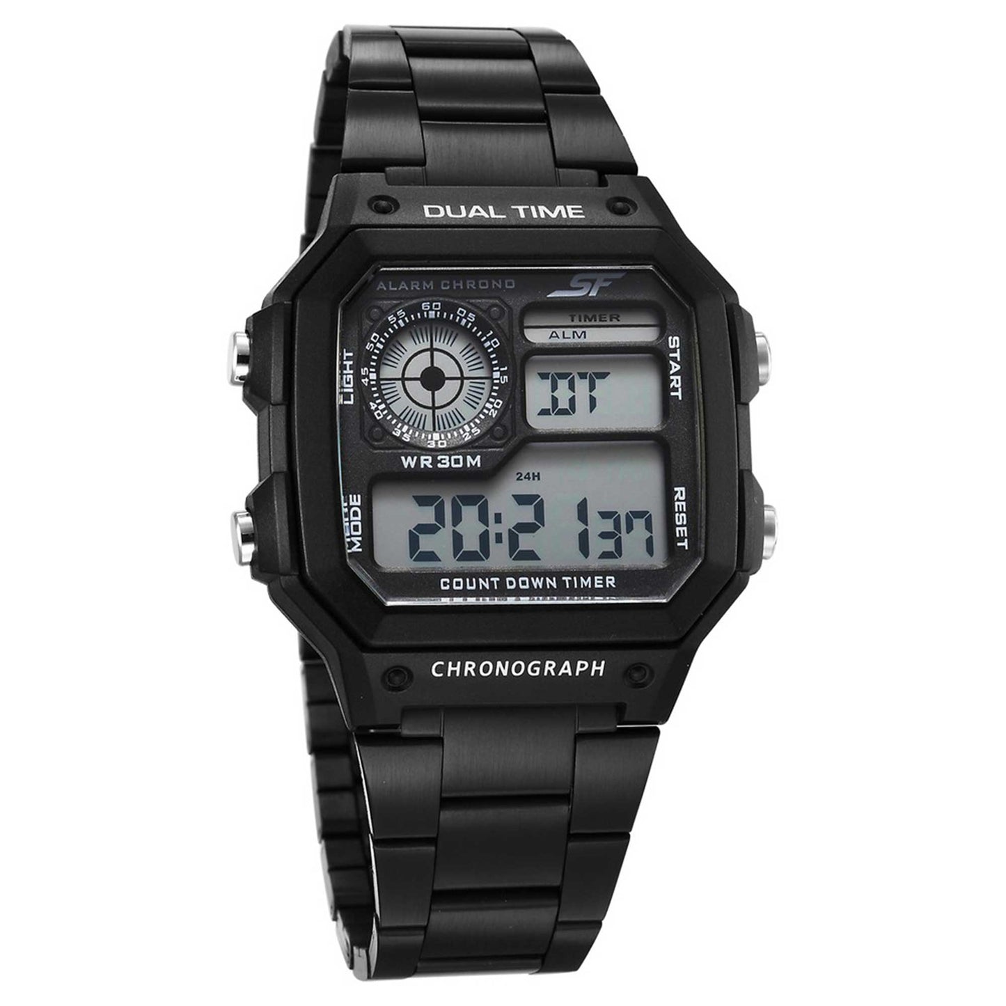 SF Hexa Metal Digital Black Dial Black Stainless Steel Strap Unisex Watch