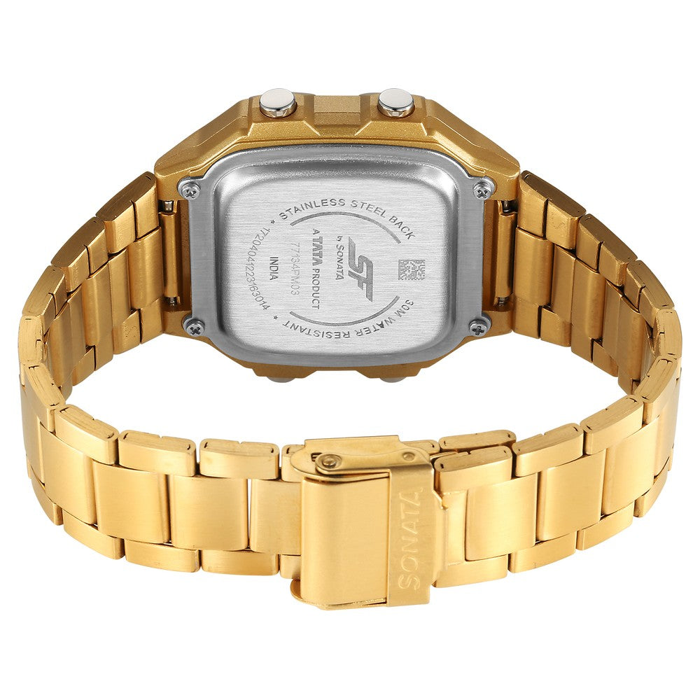 SF Hexa Metal Digital Digital Black Dial Stainless Steel Strap Watch for Unisex