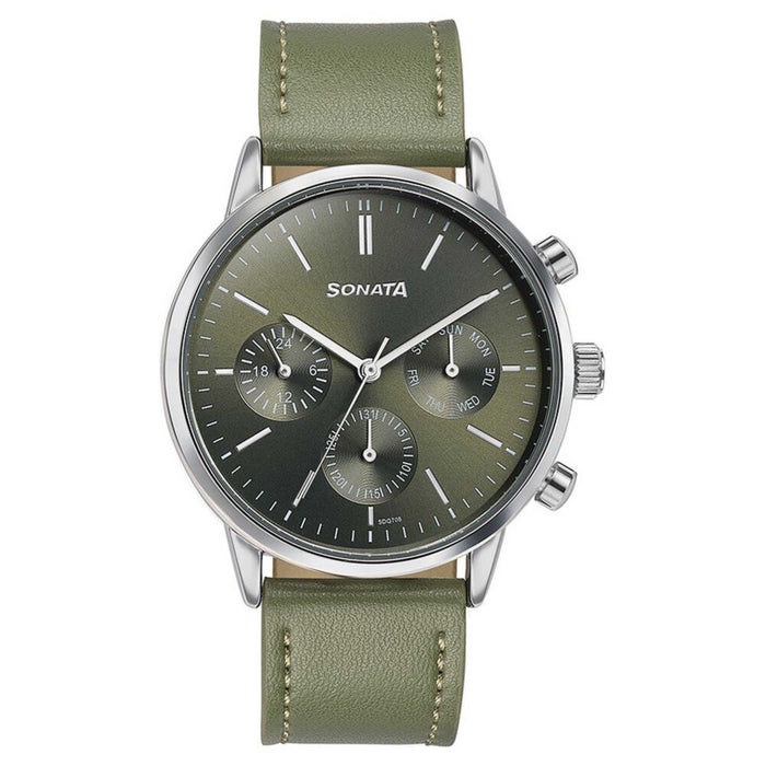 Sota Quartz Multifunction Green Dial Green Leather Strap Watch For Men (77139SL02)