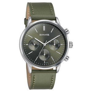 Sota Quartz Multifunction Green Dial Green Leather Strap Watch For Men (77139SL02)