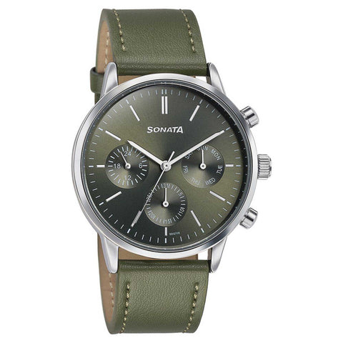 Sota Quartz Multifunction Green Dial Green Leather Strap Watch For Men (77139SL02)