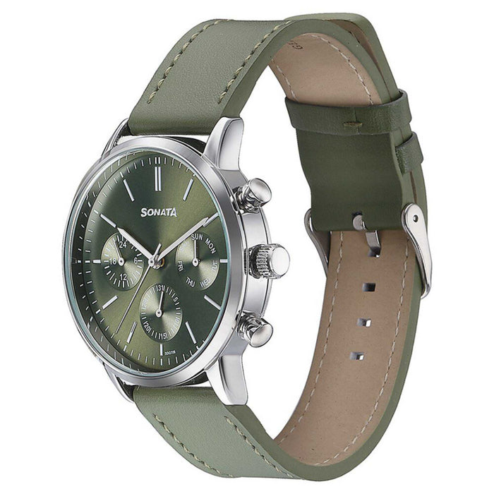 Sota Quartz Multifunction Green Dial Green Leather Strap Watch For Men (77139SL02)