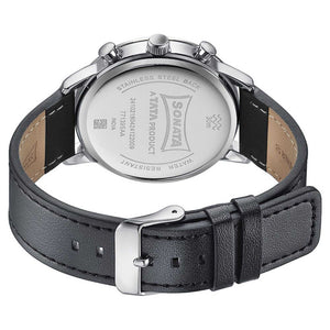 Sonata Quartz Multifunction Black Dial Black Leather Strap Watch For Men