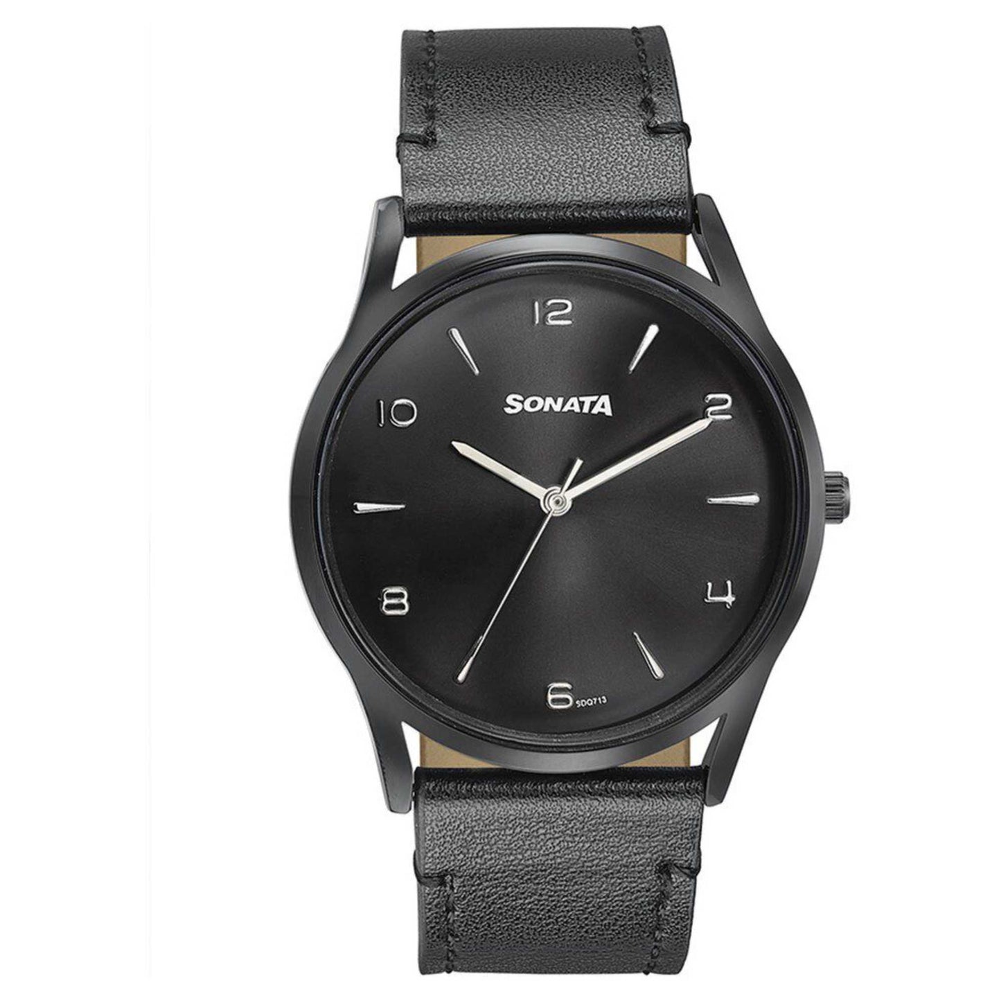 Sonata Quartz Analog Black Dial Black Leather Strap Watch For Men