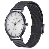 Sonata Quartz Analog with Date Silver Dial Black Stainless Steel Strap Watch For Men