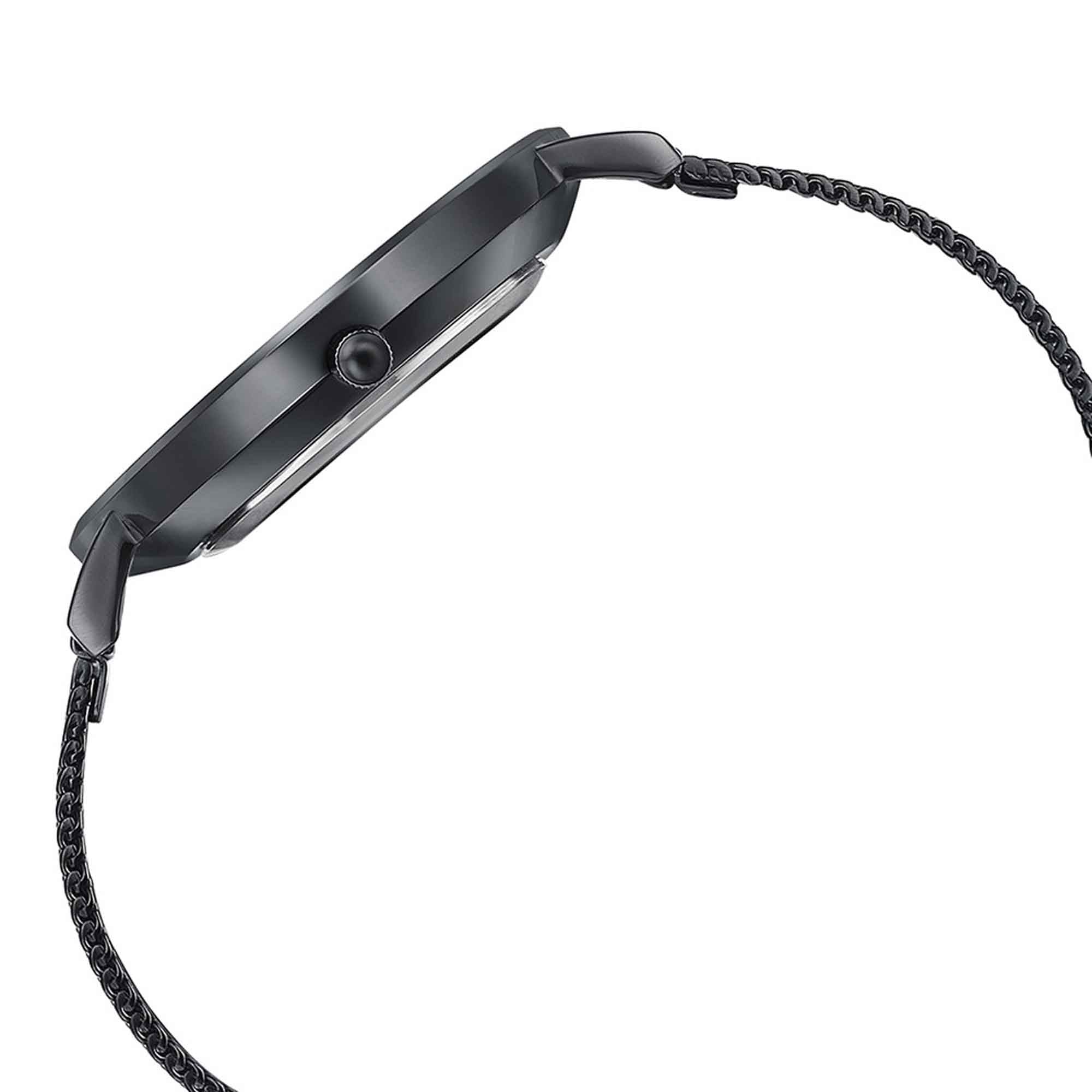 Sonata Quartz Analog with Date Silver Dial Black Stainless Steel Strap Watch For Men