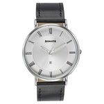 Sonata Quartz Analog with Date Silver Dial Black Leather Strap Watch For Men
