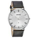Sonata Quartz Analog with Date Silver Dial Black Leather Strap Watch For Men