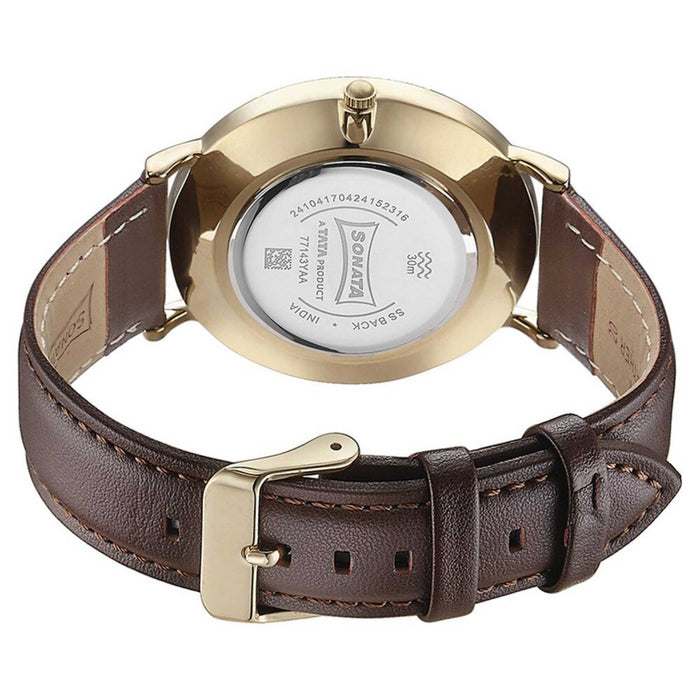Sonata Quartz Analog White Dial Brown Leather Strap Watch For Men