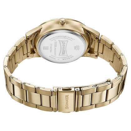 Sonata Black Dial Golden Metal Strap Analog Watch for Men