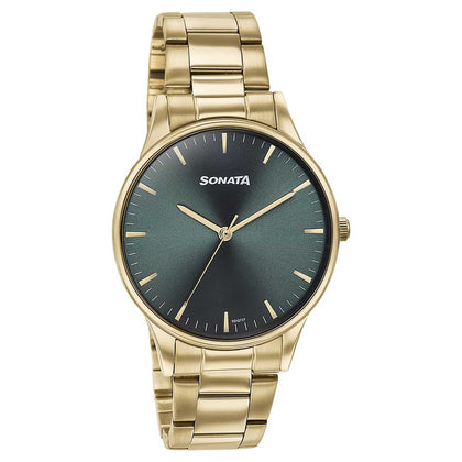 Sonata Green Dial Golden Metal Strap Analog Watch for Men