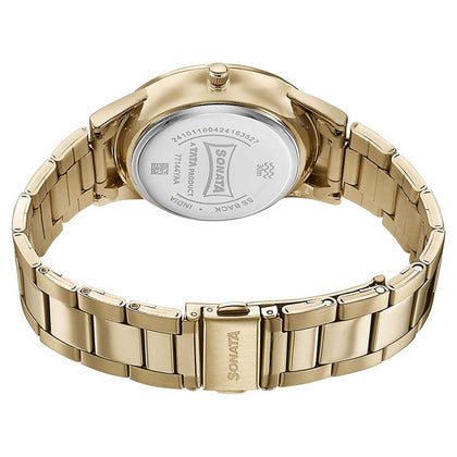 Sonata Green Dial Golden Metal Strap Analog Watch for Men
