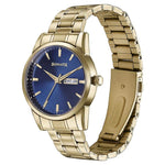 Sonata Quartz Analog with Day and Date Blue Dial Golden Stainless Steel Strap Watch For Men
