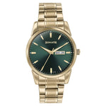 Sonata Quartz Analog with Day and Date Green Dial Golden Stainless Steel Strap Watch For Men