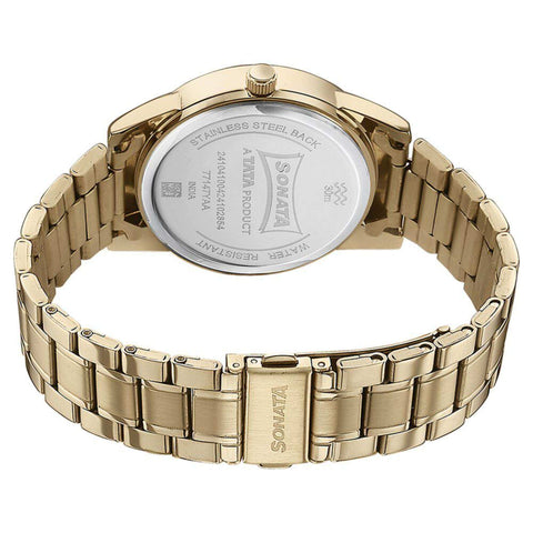 Sonata Quartz Analog with Day and Date Green Dial Golden Stainless Steel Strap Watch For Men