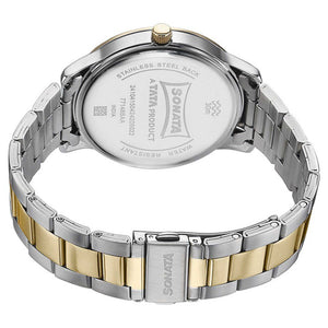 Sonata Quartz Analog Golden Dial Two Toned Stainless Steel Strap Watch For Men