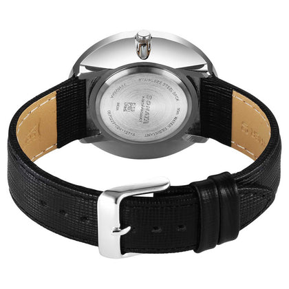 Sonata Grey Dial Black Leather Strap Analog Watch for Men