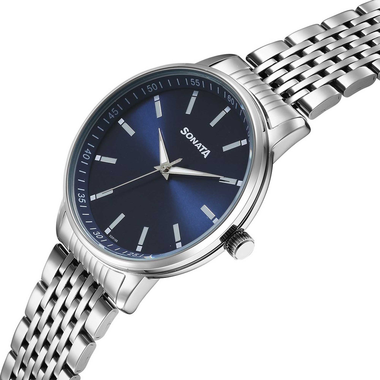 Sonata Fashion Blue Dial Silver Stainless Steel Strap Analog Watch For Men