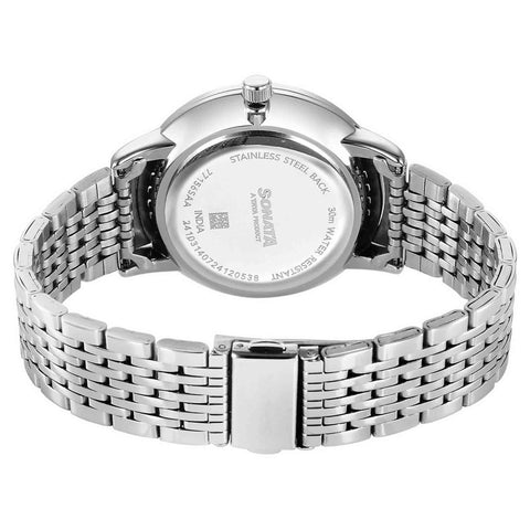 Sonata Fashion Blue Dial Silver Stainless Steel Strap Analog Watch For Men