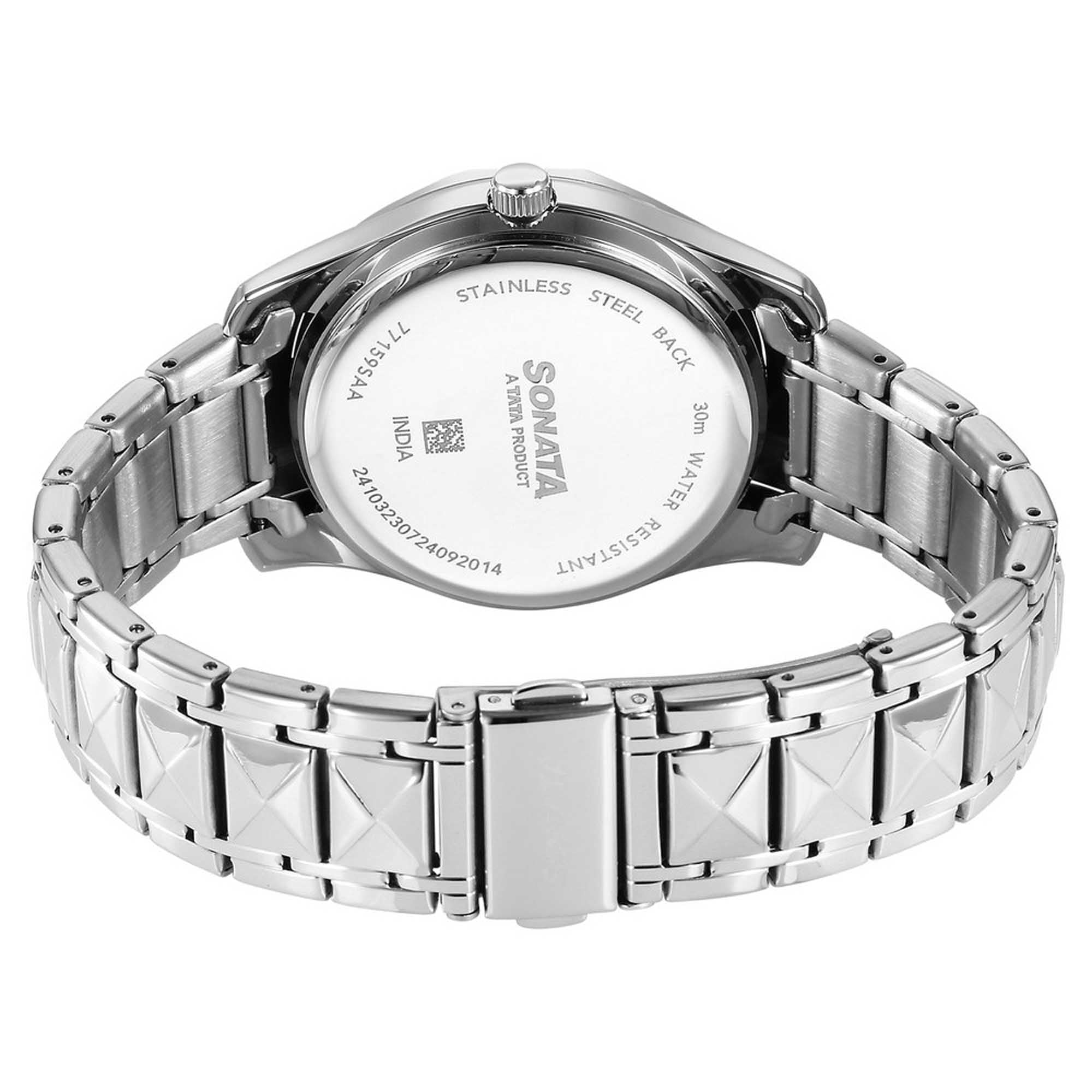 Sonata Fashion Blue Dial Silver Stainless Steel Strap Analog Watch For Men