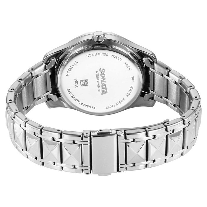 Sonata Fashion Blue Dial Silver Stainless Steel Strap Analog Watch For Men