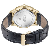 Sonata Fashion Golden Dial Black Leather Strap Analog with Date Watch for Men