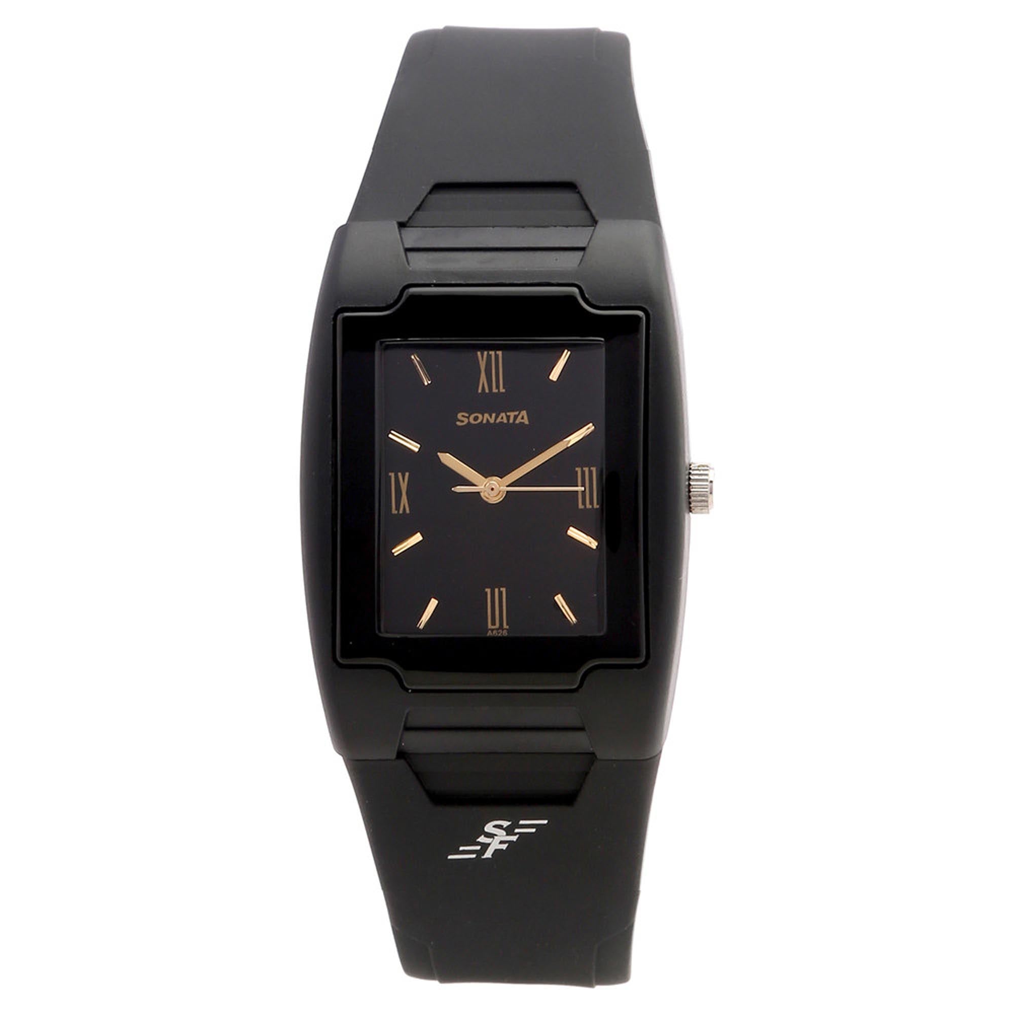 SF Quartz Analog Black Dial Plastic Strap Watch for Men