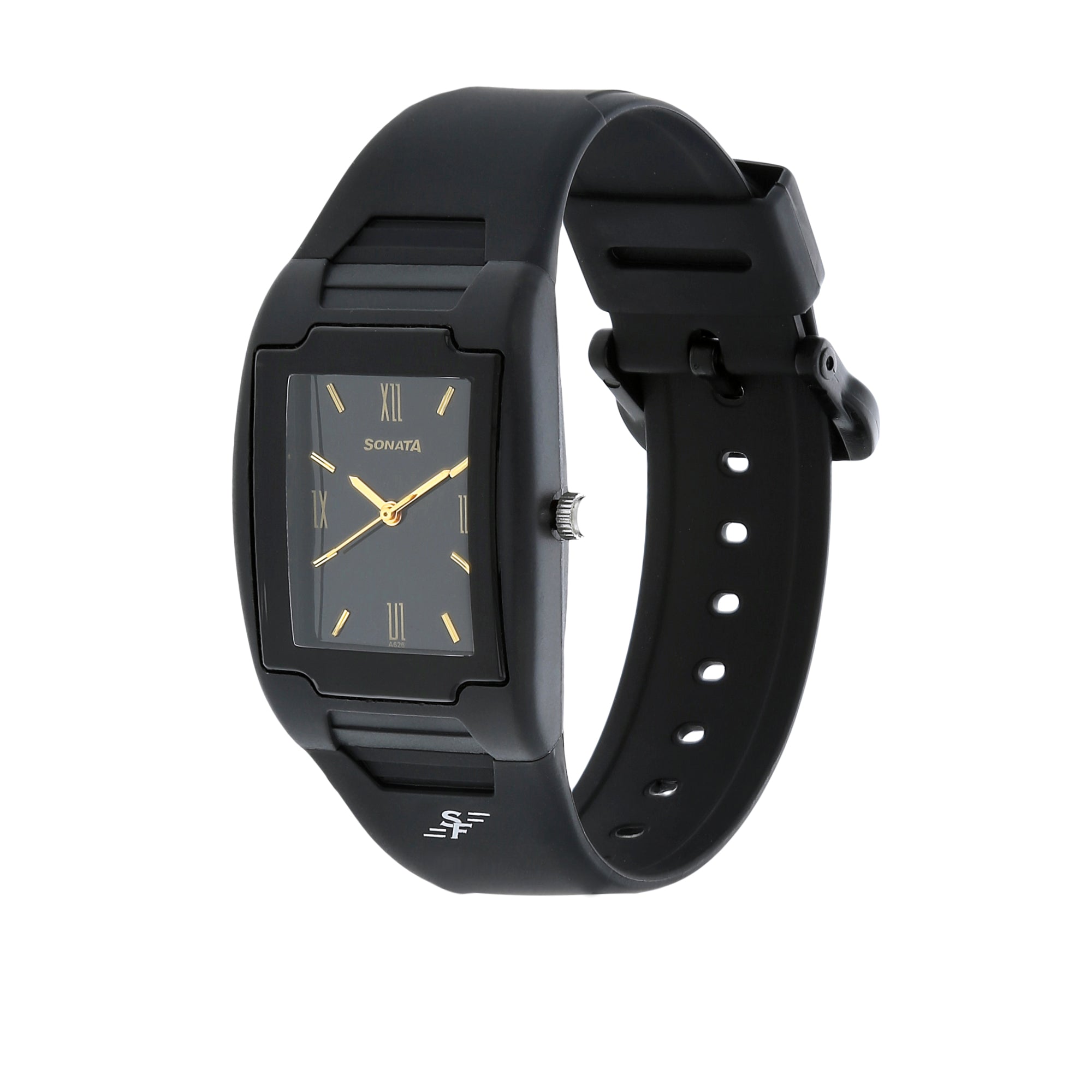 SF Quartz Analog Black Dial Plastic Strap Watch for Men