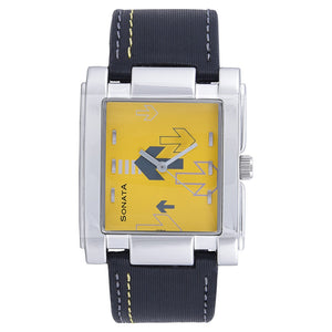 Sonata Quartz Analog Yellow Dial Leather Strap Watch for Men