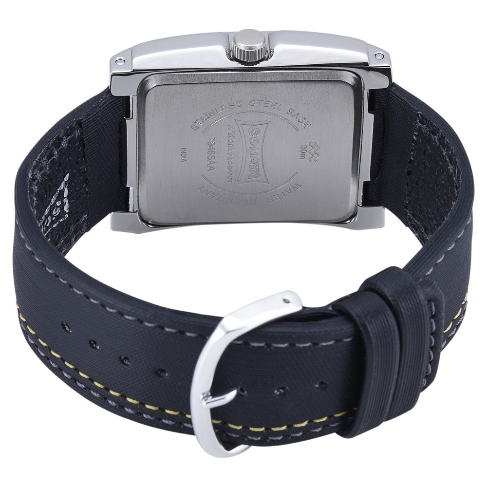 Sonata Quartz Analog Yellow Dial Leather Strap Watch for Men