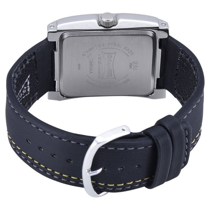 Sonata Quartz Analog Yellow Dial Leather Strap Watch for Men