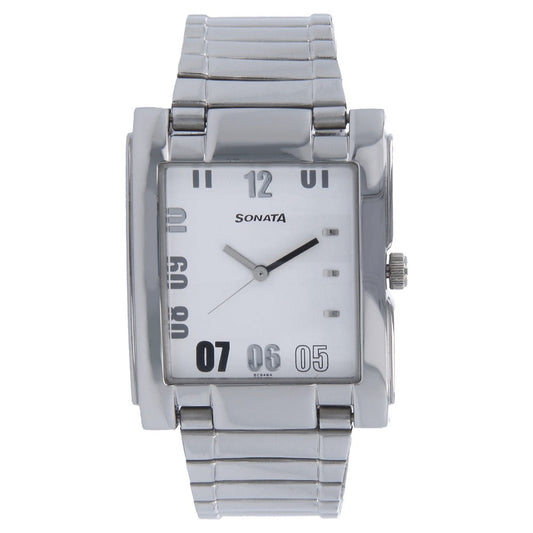 Sonata Quartz Analog White Dial Metal Strap Watch for Men