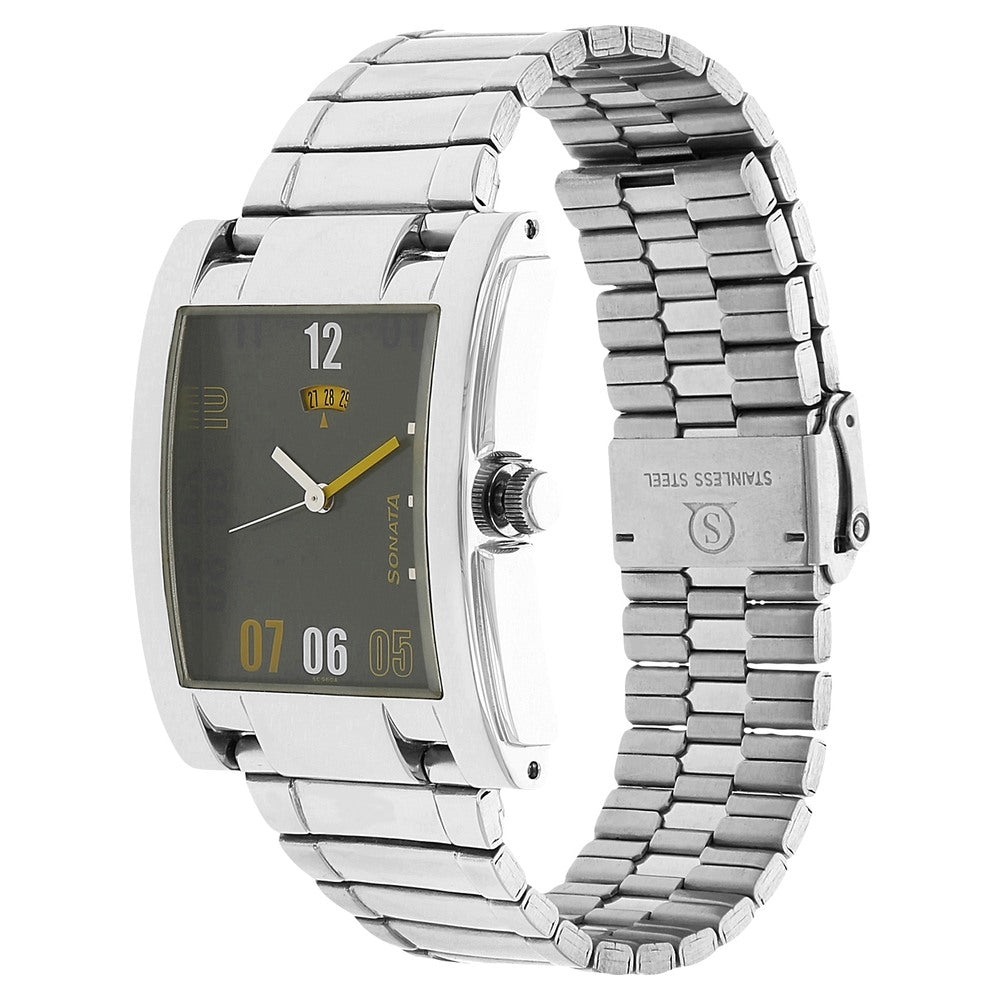 Sonata Quartz Analog with Date Black Dial Stainless Steel Strap Watch for Men