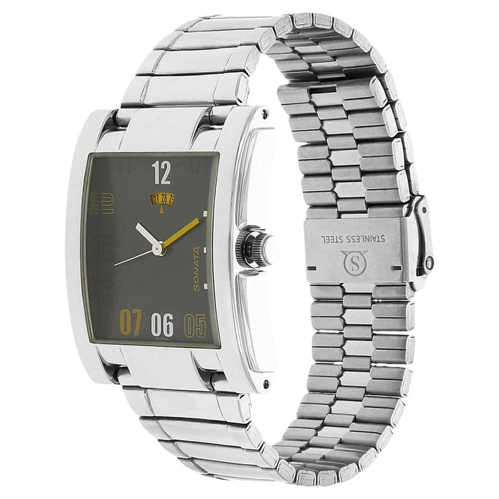 Sonata Quartz Analog with Date Black Dial Stainless Steel Strap Watch for Men