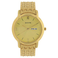 Sonata Quartz Analog with Day and Date Champagne Dial Metal Strap Watch for Men